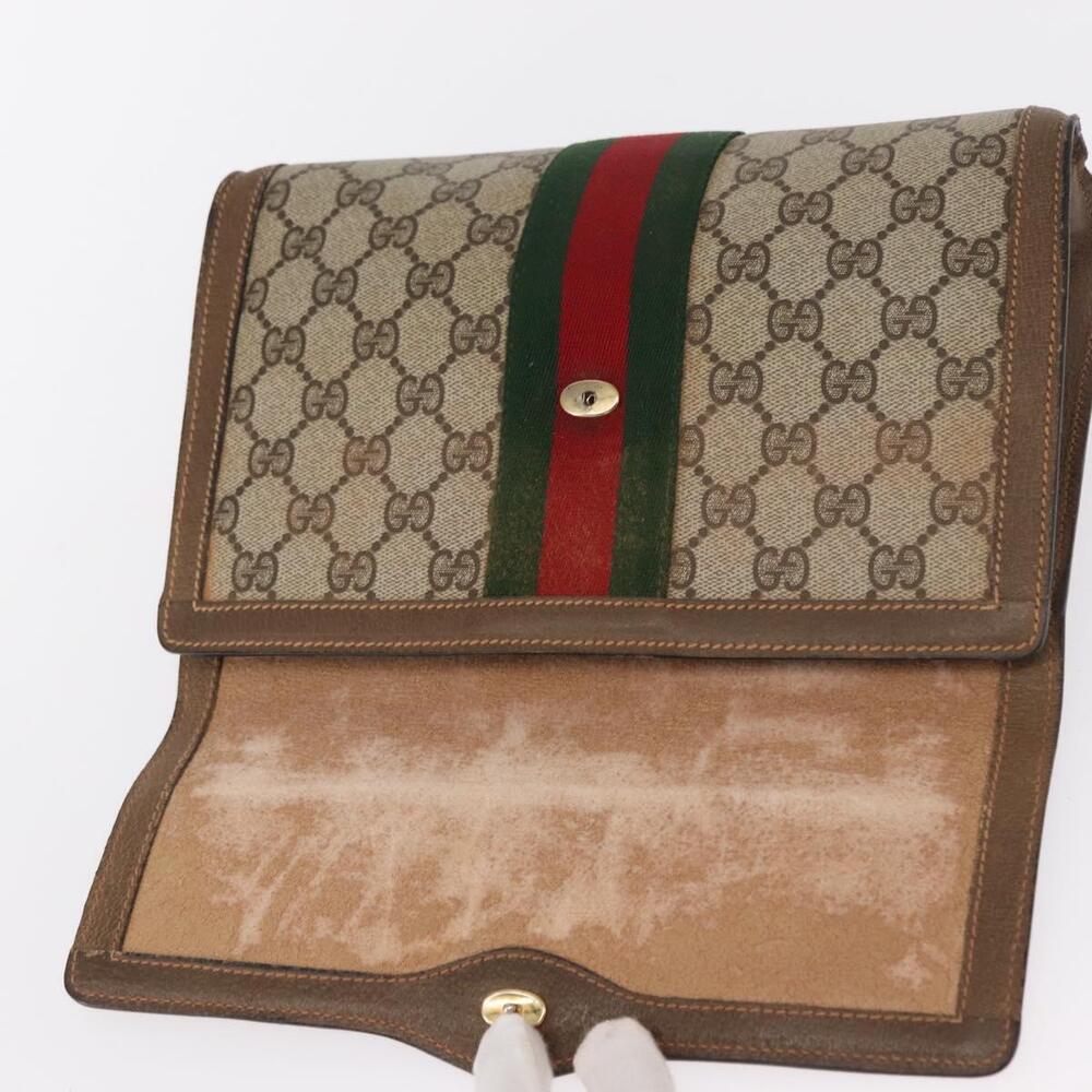 GUCCI GG Supreme Web Sherry Line Clutch Bag PVC Beige Gold 89 01 006 Auth 155387 - Picture 9 of 16